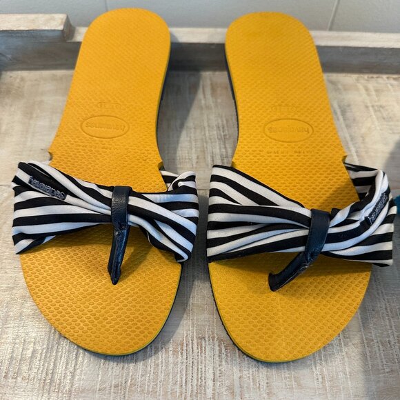 Haviannas You St. Tropez Navy White Yellow Sandal size 37-38 (US 7.5) - Picture 7 of 9